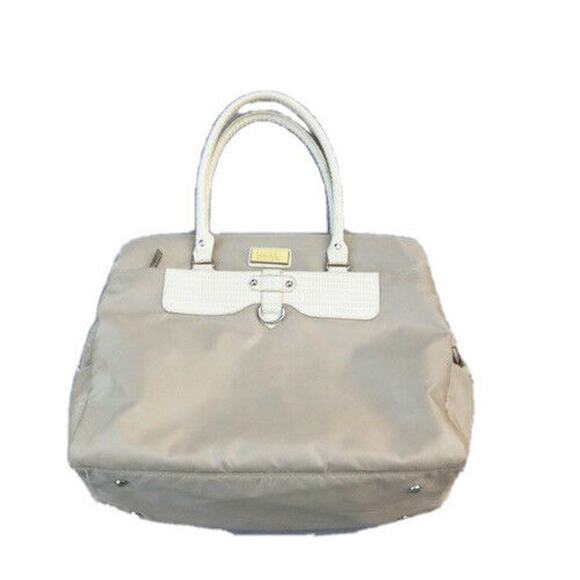 Nicole Miller Nylon Duffle Bag with Faux Croc Handles Cream Large Tan Beige - Picture 4 of 11